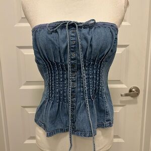 Free People Blue Denim Strapless Corset-Style Camisole